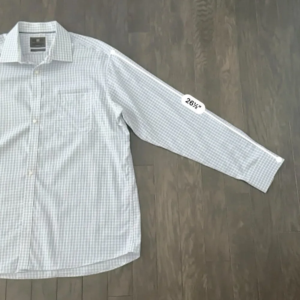 Marks & Spencer Blue, Purple & White Checked Men's Dress Shirt 100% Cotton - Picture 13 of 14